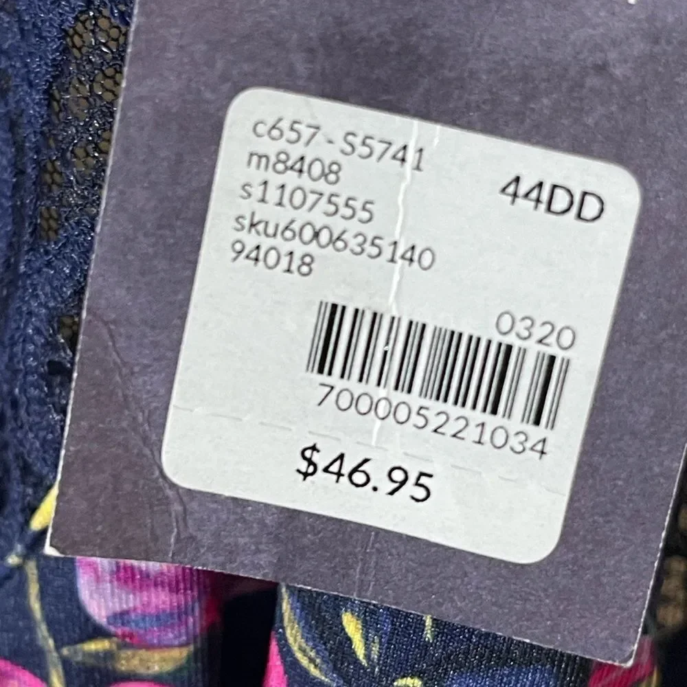 Cacique Navy and Pink Floral Lace Bralette